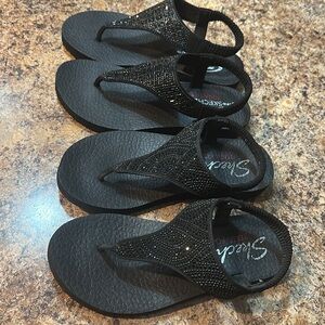 Skechers MEDITATION Yoga Foam Women's Black size 6 FLIP FLOPS TWO PAIR